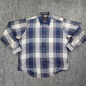 Vintage Eddie Bauer Shirt Mens Large Plaid Marin Poplin Long Sleeve Button Down